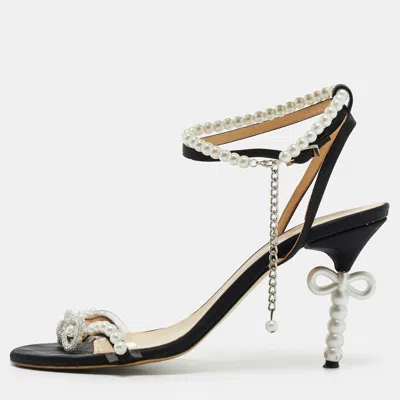 Pre-owned Mach&mach Star Size 42 Black Pvc And Satin Faux Pearls Ankle Strap Sandals