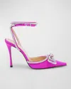 Mach&mach Double Bow Crystal-embellished Silk-satin Point-toe Pumps In Fuschia