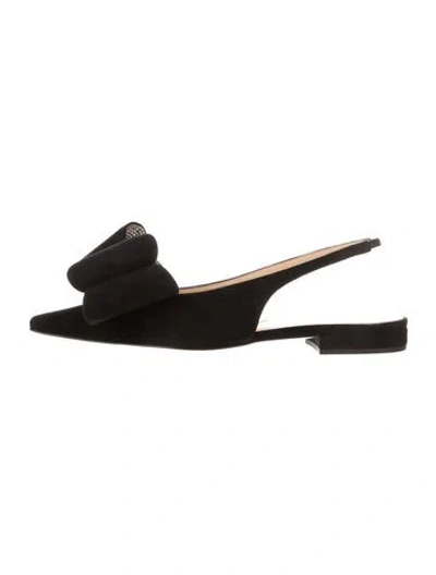 Pre-owned Mach&mach Suede Bow Accents Slingback Flats In Black