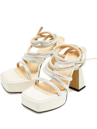 Pre-owned Mach&mach Sydney Crystal-embellished Sandals In White