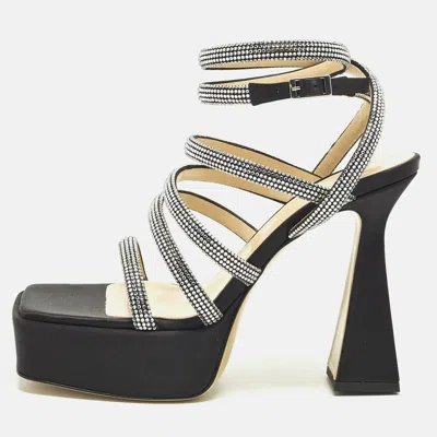 Pre-owned Mach&mach Sydney Crystal Embellished Size 40 Black Satin Platform Sandals
