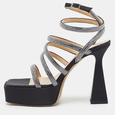 Pre-owned Mach&mach Sydney Crystal Embellished Size 41 Black Satin Platform Sandals