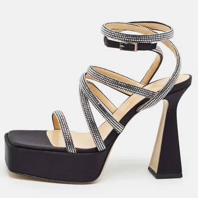 Pre-owned Mach&mach Sydney Crystal Embellished Size 42 Black Satin Platform Sandals