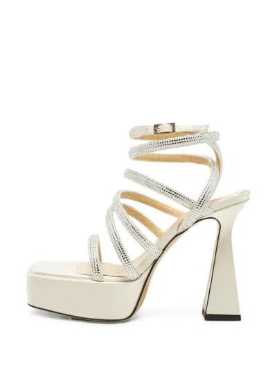 Pre-owned Mach&mach Sydney Crystal-studded Sandals In Neutral