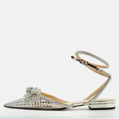 Pre-owned Mach&mach Transparent Pvc Double Bow Crystal Embellished Ankle Wrap Flat Sandals Size 41