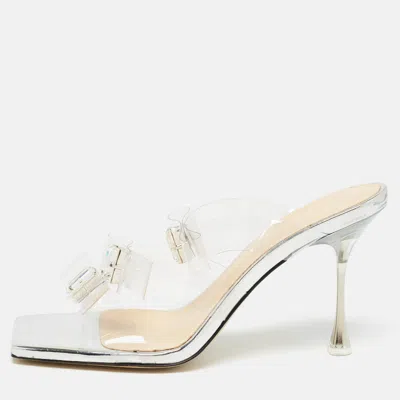 Mach&mach Silver Pvc And Patent Leather French Triple Bow Sandals In Transparent