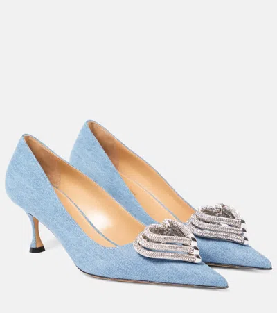 Mach&mach Triple Heart 60mm Denim Pumps In Blue