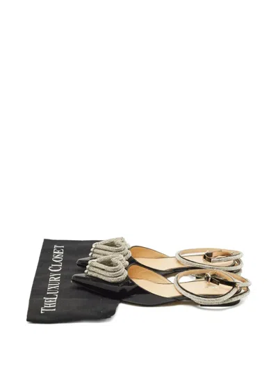 Pre-owned Mach&mach Triple Heart Leather Flat Pumps In Black