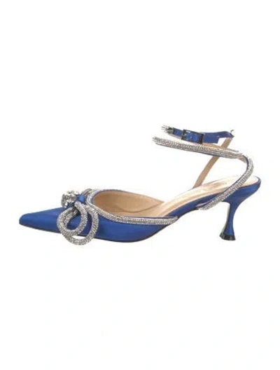 Pre-owned Mach&mach Velvet Bow Accents Slingback Pumps In Blue