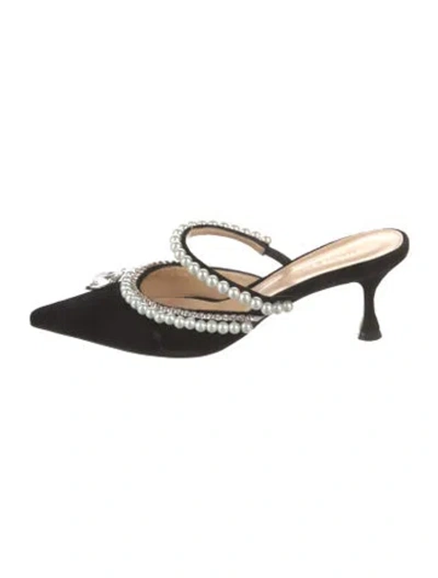Pre-owned Mach&mach Velvet Crystal Embellishments Mules In Black