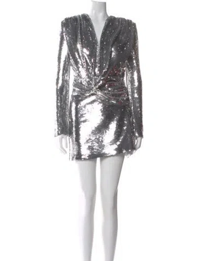 Pre-owned Mach&mach V-neck Mini Dress In Silver