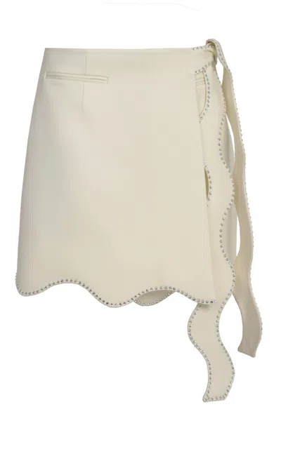 Mach&mach Wavy Crystal-trimmed Wool Mini Skirt In White
