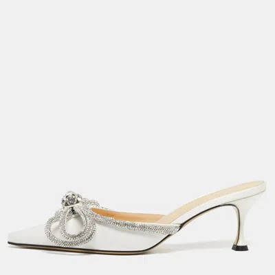 Pre-owned Mach&mach White Satin Double Bow Heel Mules Size 39