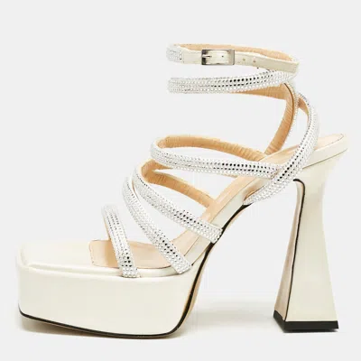 Mach&mach White Satin Sydney Embellished Platform Sandals