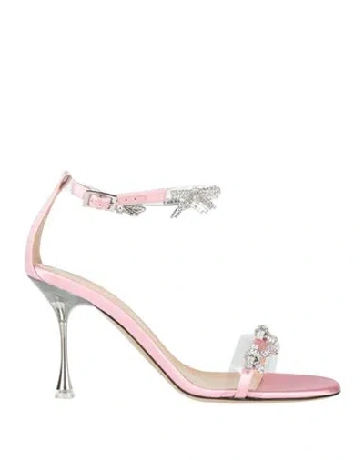 Mach&mach Floating Crystal Bow Embellished Satin And Pvc Sandals In Pink
