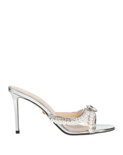 Mach&mach Mach & Mach Woman Sandals Silver Size 8 Leather, Pvc - Polyvinyl Chloride