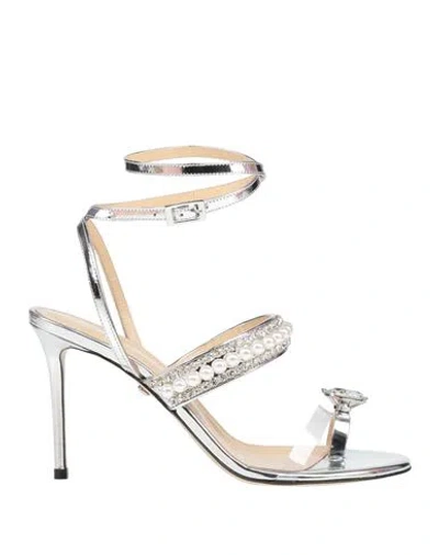 Mach&mach Mach & Mach Woman Thong Sandal Silver Size 8 Leather, Plastic