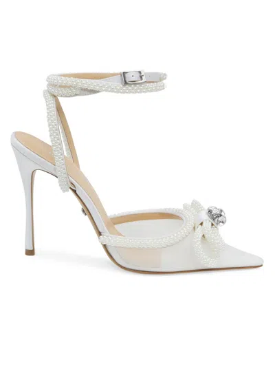 Mach&mach Women's 110mm Embellished Double Bow Mesh Pumps In White