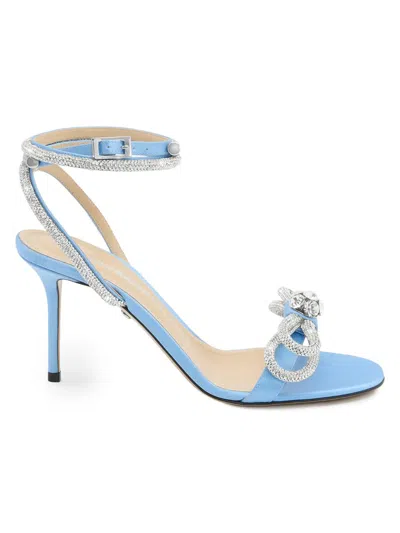 Mach&mach Women's 85mm Embellished Double Bow Satin Sandals In Blue