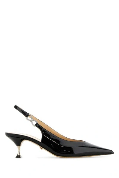 MACH&MACH MACH&MACH WOMEN BLACK LEATHER CRYSTAL BOW PUMPS