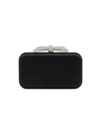 Mach&mach Women's Crystal-embellished Double-bow Satin Clutch In Black