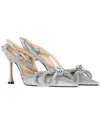 Mach&mach Double Bow Crystal-embellished Glittered Leather Point-toe Pumps In Silver