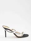 Mach&mach Mach & Mach Sirene Satin Round Toe Pearl Sandals Shoes In Black