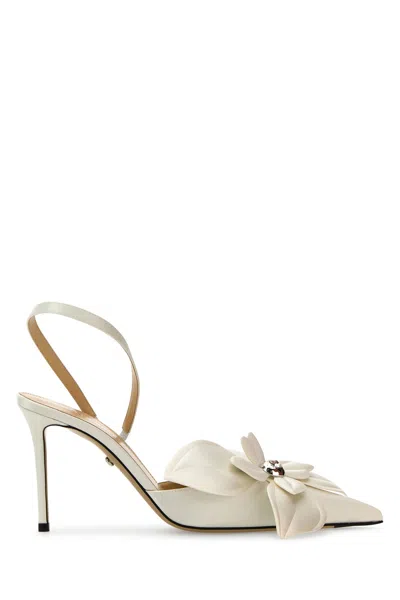 Mach&mach Women White Satin Orchid Pumps