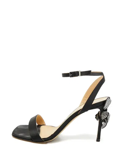 Pre-owned Mach&mach Wonder Tulip Bow Satin Sandals In Black