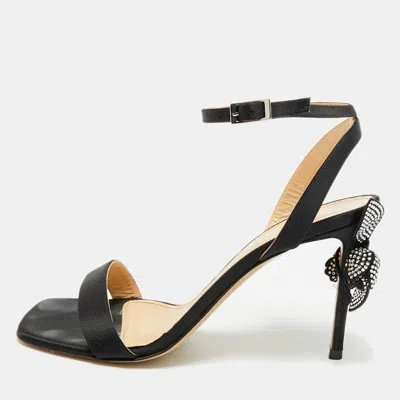 Pre-owned Mach&mach Wonder Tulip Size 39 Black Satin Ankle Strap Sandals