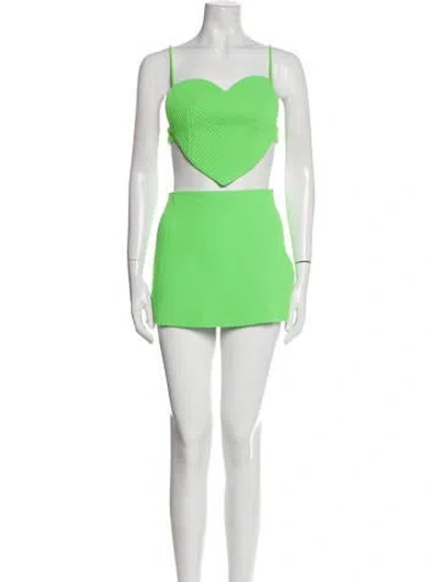 Pre-owned Mach&mach Wool Crochet Trim Dress Set In Green