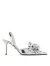 Mach&mach Silver Leather Stiletto Pumps Bow Detail In Silver