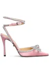 Mach&mach 105 Double Bow Crystal-embellished Satin Pumps In Pink