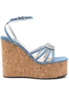 Mach&mach Double Heart Cork Wedge Sandals 120mm In 蓝色