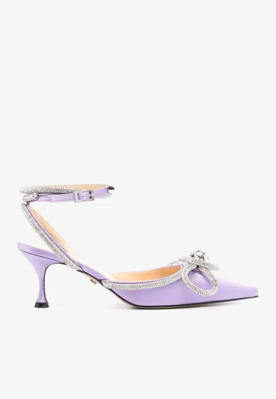 Mach & Mach Lavender Satin Double Bow Kitten Heels Pumps In Pink & Purple
