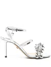 Mach&mach Silver Puffy Heart Mirror Leather Heeled Sandals In Silver