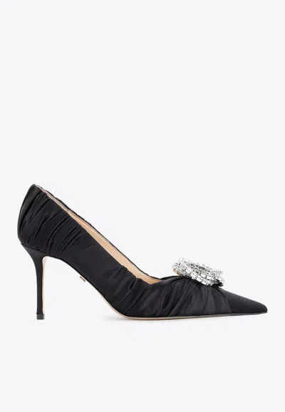 Mach & Mach 85 Crystal-embellished Satin Pumps In Black