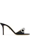 Mach&mach Double Bow Crystal-embellished Satin Mules In Black