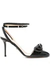 Mach&mach Double Bow Strass Ankle-strap Pumps In Black