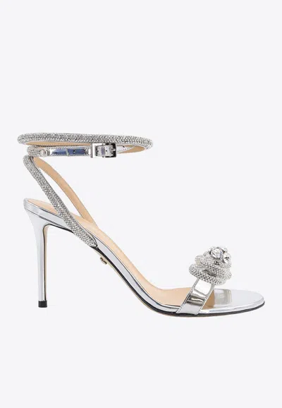 Mach & Mach Double Bow 95 Round Toe Mirror Leather Sandal In Silver