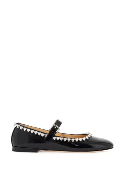Mach&mach Audrey Ballet Flats With Heart-shaped Crystals In Black