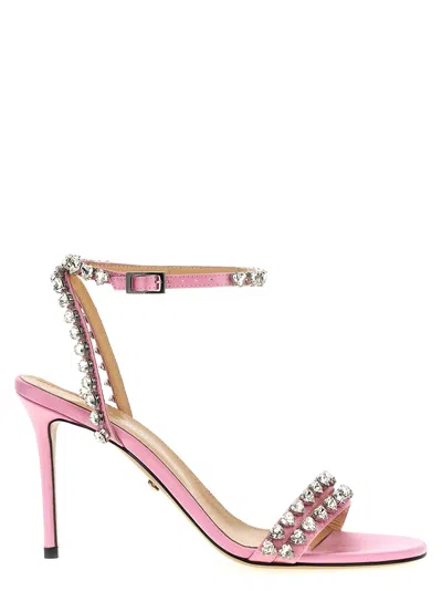 Mach & Mach Audrey Crystal Round Toe Satin Sandals Pink