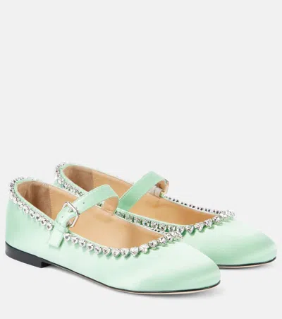 Mach & Mach Audrey Embellished Satin Mary Jane Flats In Green