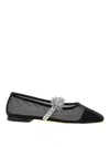 Mach&mach Black Lotus Flower Mesh Ballerina Flats In Black
