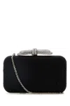 Mach&mach Black Double Bow Satin Clutch In Black
