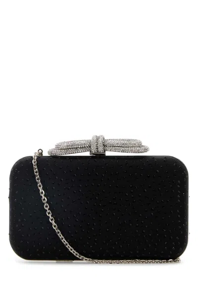 Mach&mach Black Double Bow Satin Clutch