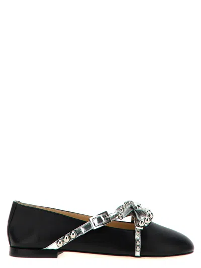 MACH&MACH BLACK CRYSTAL STUDS BALLET FLATS