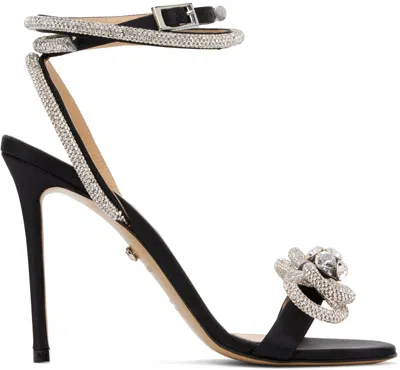 Mach&mach Double Bow Crystal-embellished Leather Sandals In Black