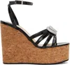 Mach&mach Black Double Heart Wedge Heeled Sandals In Black