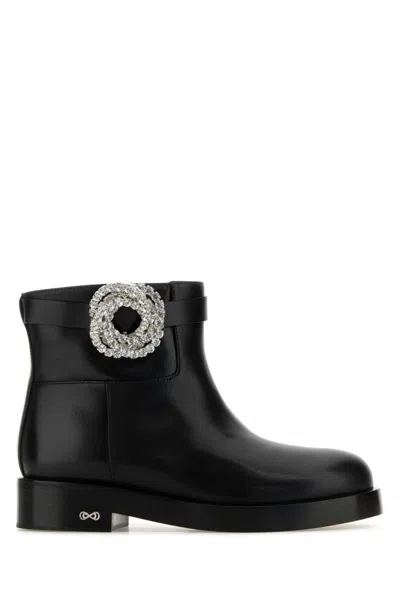 MACH&MACH BLACK LEATHER ANKLE BOOTS